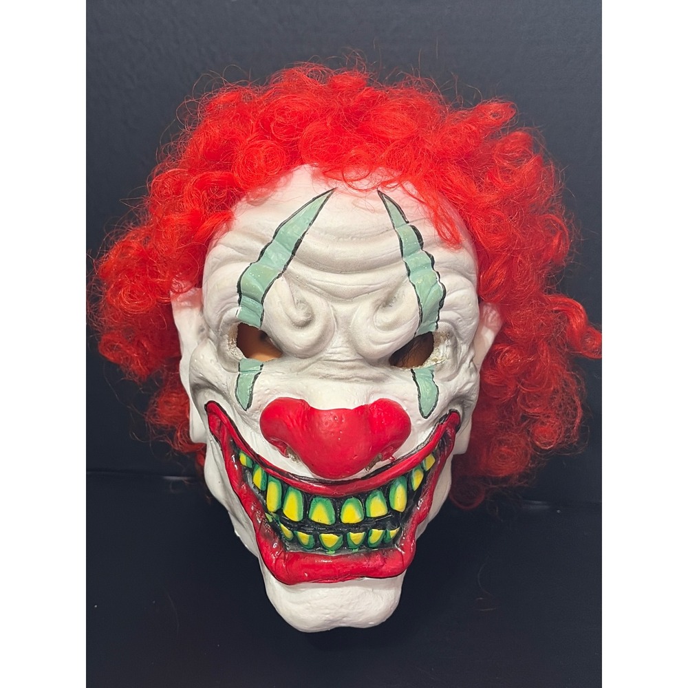 Scary Evil Clown Foam Mask Red Curly Hair Horror Halloween Costume Accessory